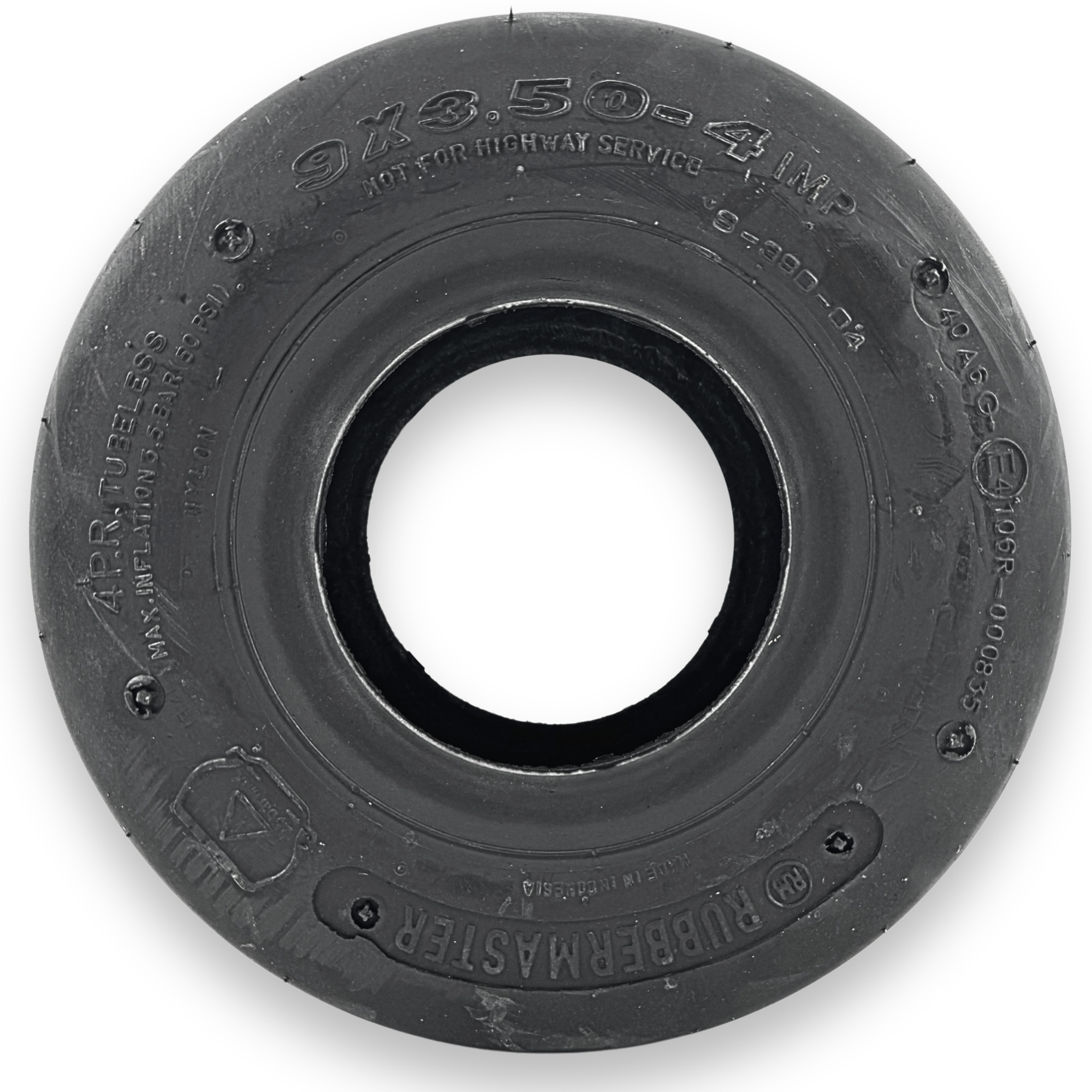 RubberMaster, Smooth 4 Ply Utility Tire 9x3.50-4 Tire Diameter 9.21 in, Load Range Rating B, Model# 450041